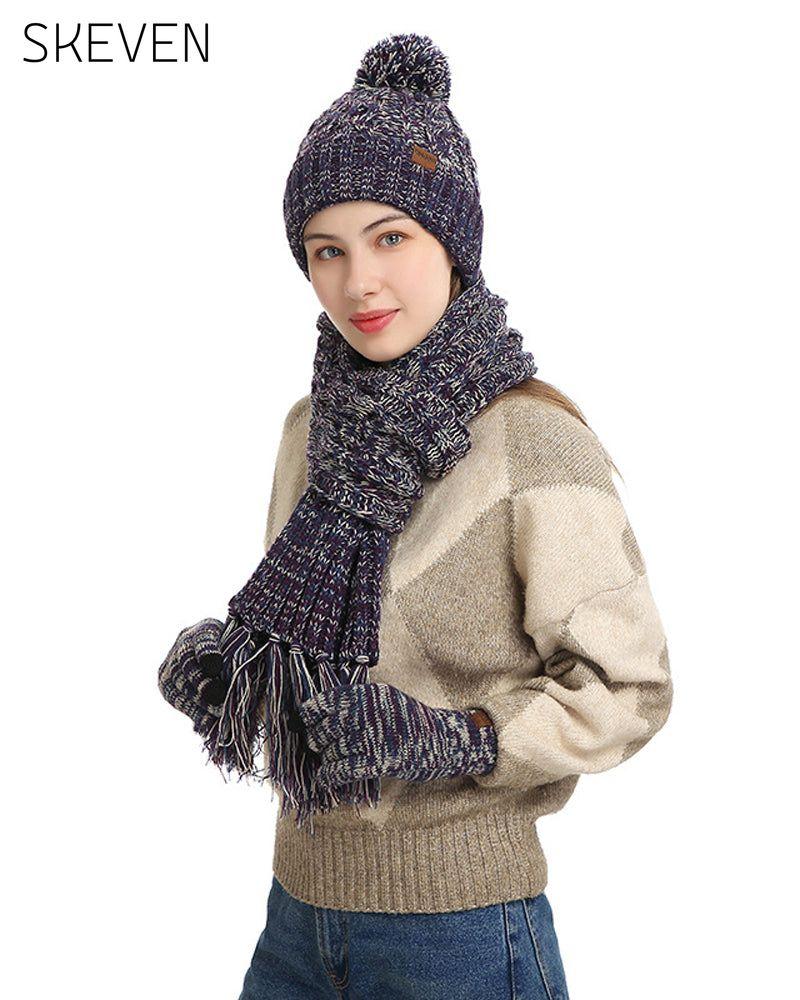 Hat Knitted Wool Three-Piece Set