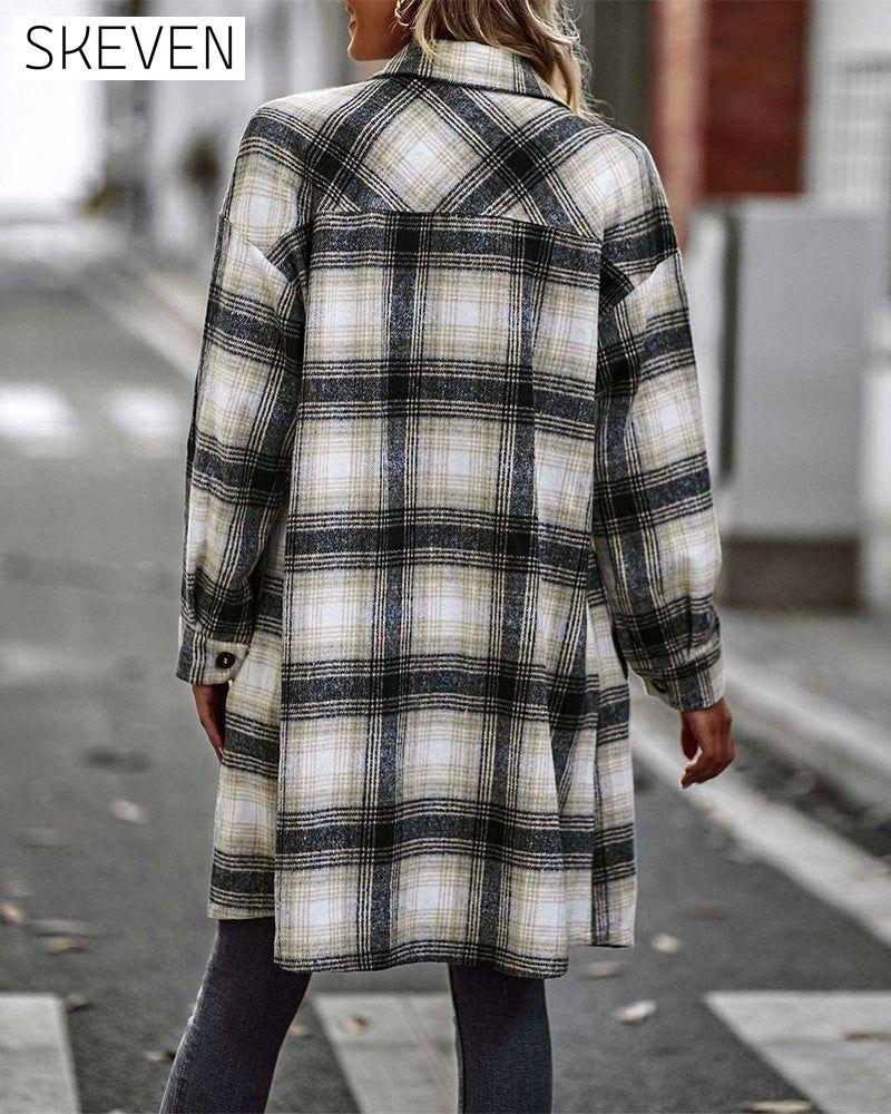 Casual plaid print pocket shirt