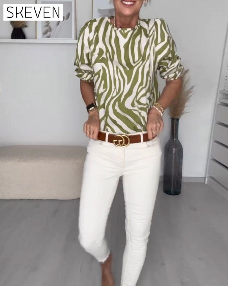 Zebra print round neck blouse