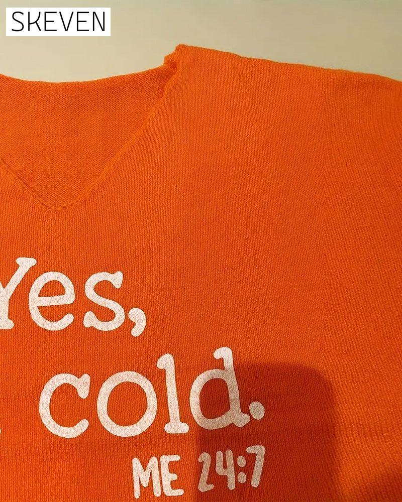 Lässiger Pullover mit V-Ausschnitt und Buchstabenprint