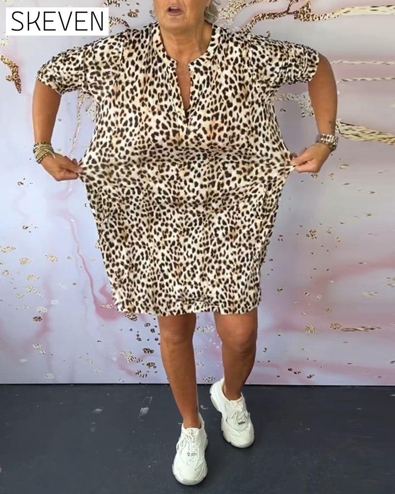 Casual leopard print v-neck dress 202466 casual dresses spring summer