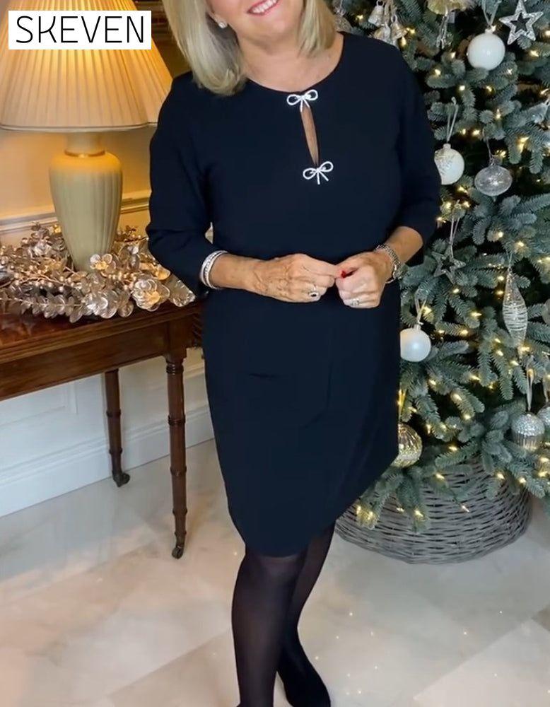 Simple solid color round neck dress