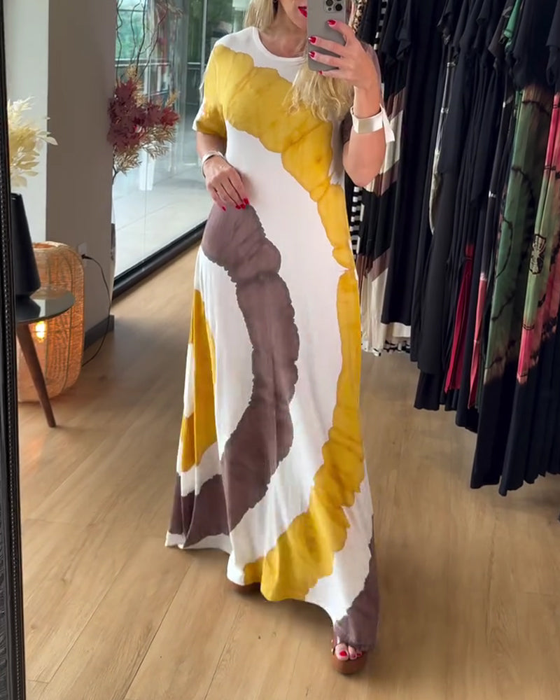 Print Round Neck Short-Sleeve Dress