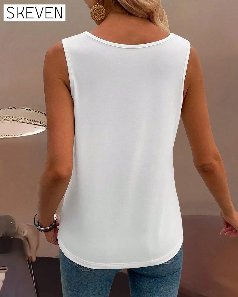 Wide Collar Solid Color Tank Top