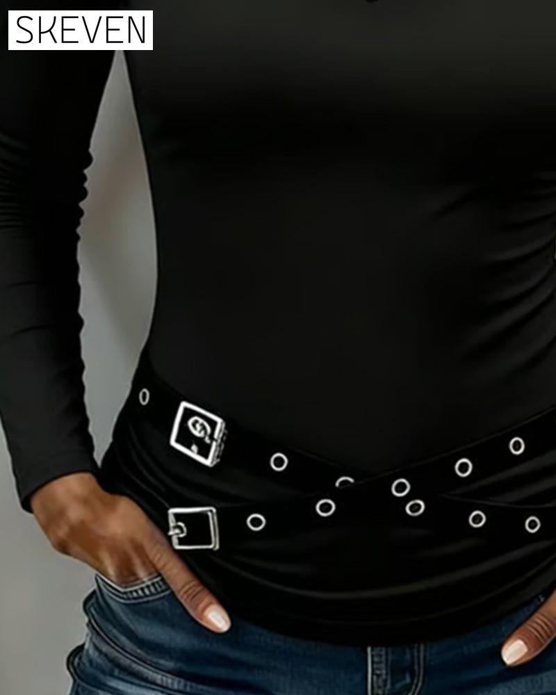 Cross V-Neck Long-Sleeved Top