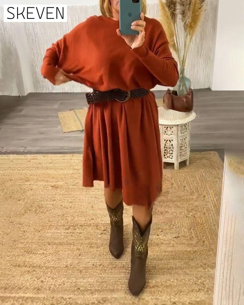 Solid color bat sleeve sweater dress