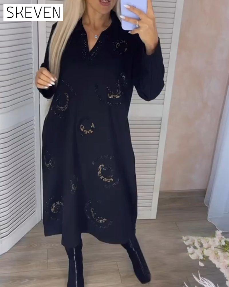 Midikleid mit Reverskragen und langen Ärmeln