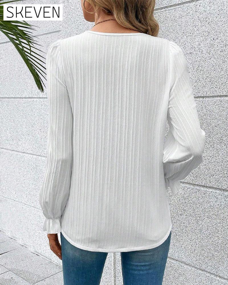 Lace V-neck patchwork blouse