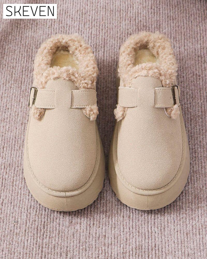 Thick-soled plush buckle warm slippers