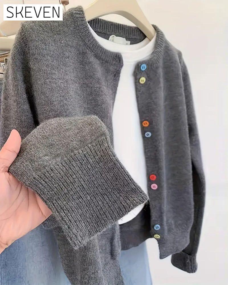 Lässiger, einfarbiger Langarm-Cardigan