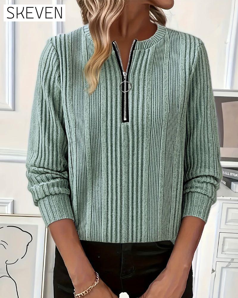 Vertical Ribbed Half-Zip Top