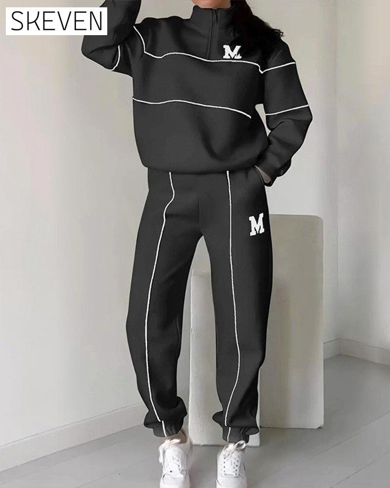 Women's Casual Letter M Long Sleeve Two Piece Set