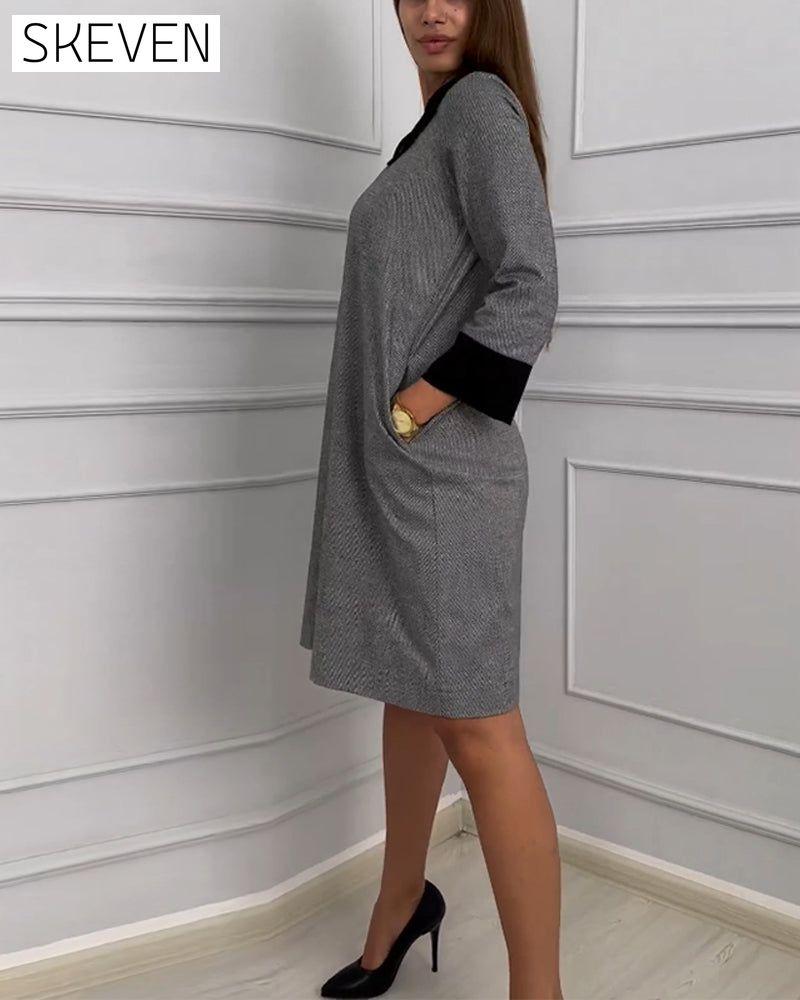 Casual Pocket Dress with Peter Pan Collar
