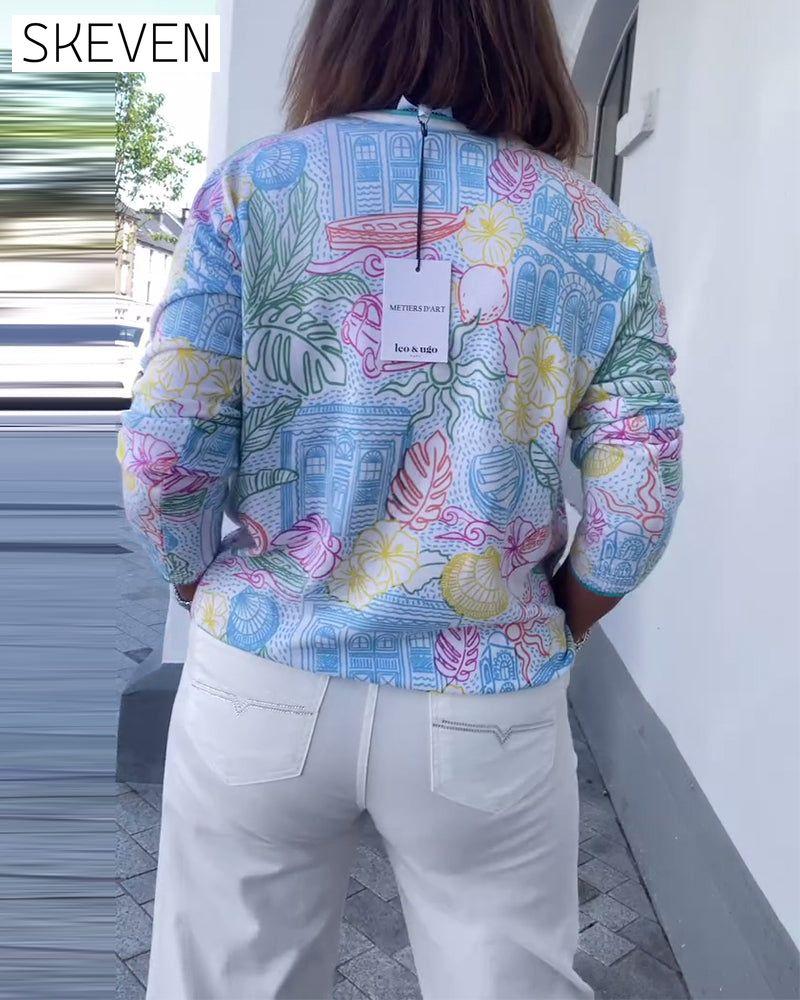 V-Neck Printed Fashion Sweater