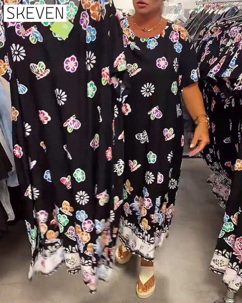Oversized bedrucktes, lockeres Kleid
