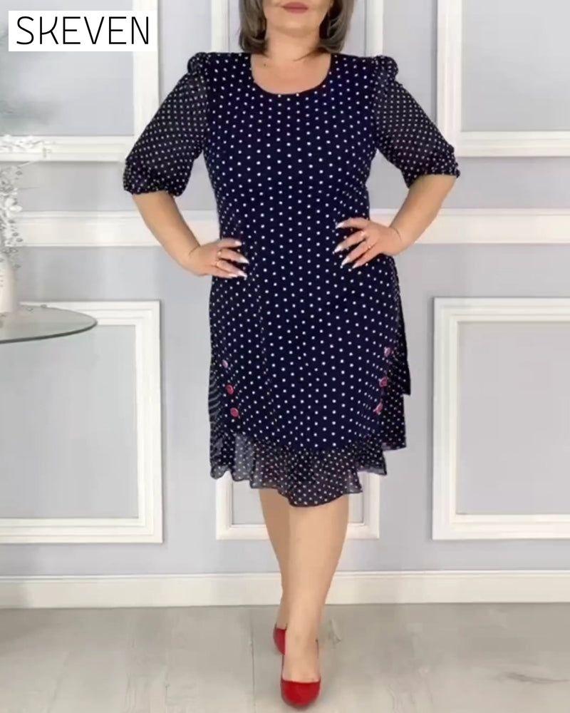 Robe élégante à manches courtes et imprimé à pois