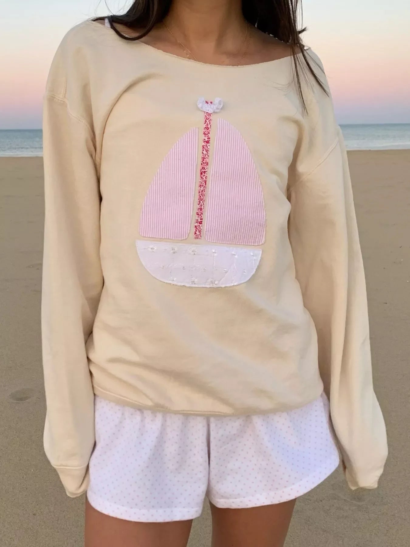 Boat Neck Long Sleeve Patchwork Sweatshirt