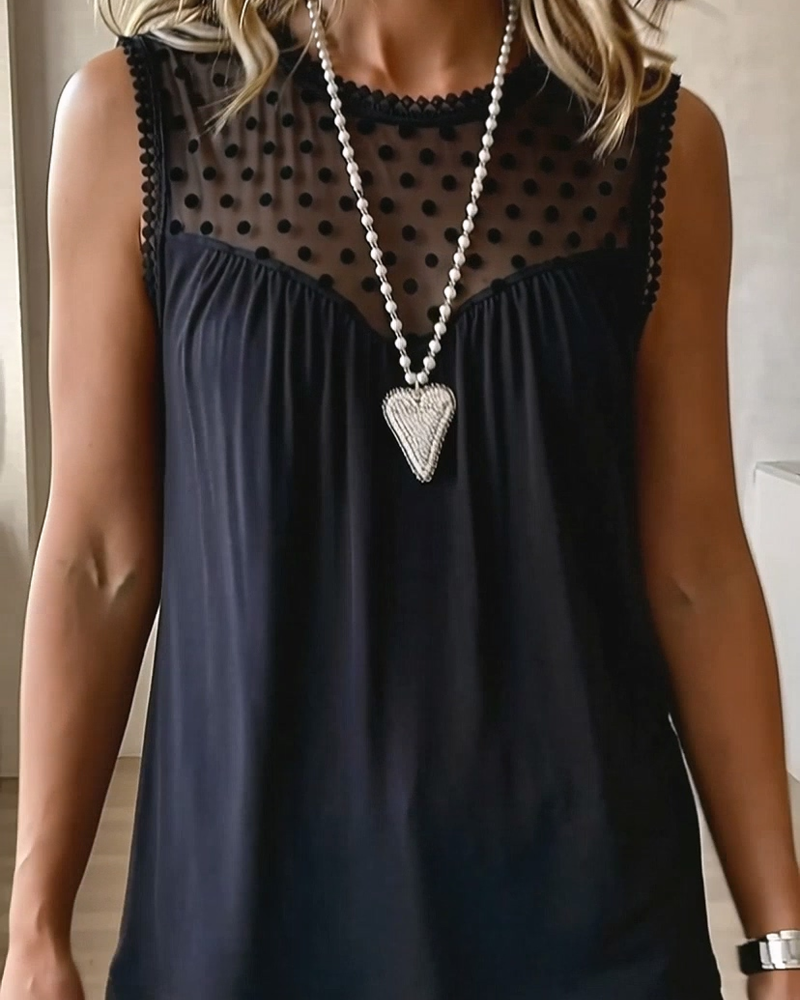 Mesh Polka Dot Patchwork Tank Top