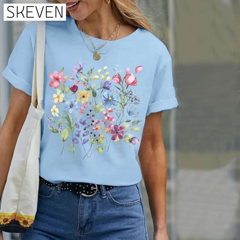 【100% Cotton】Casual Floral Print T-Shirt 100% Cotton best Best Sellings clothes Plus Size Sale tops Topseller