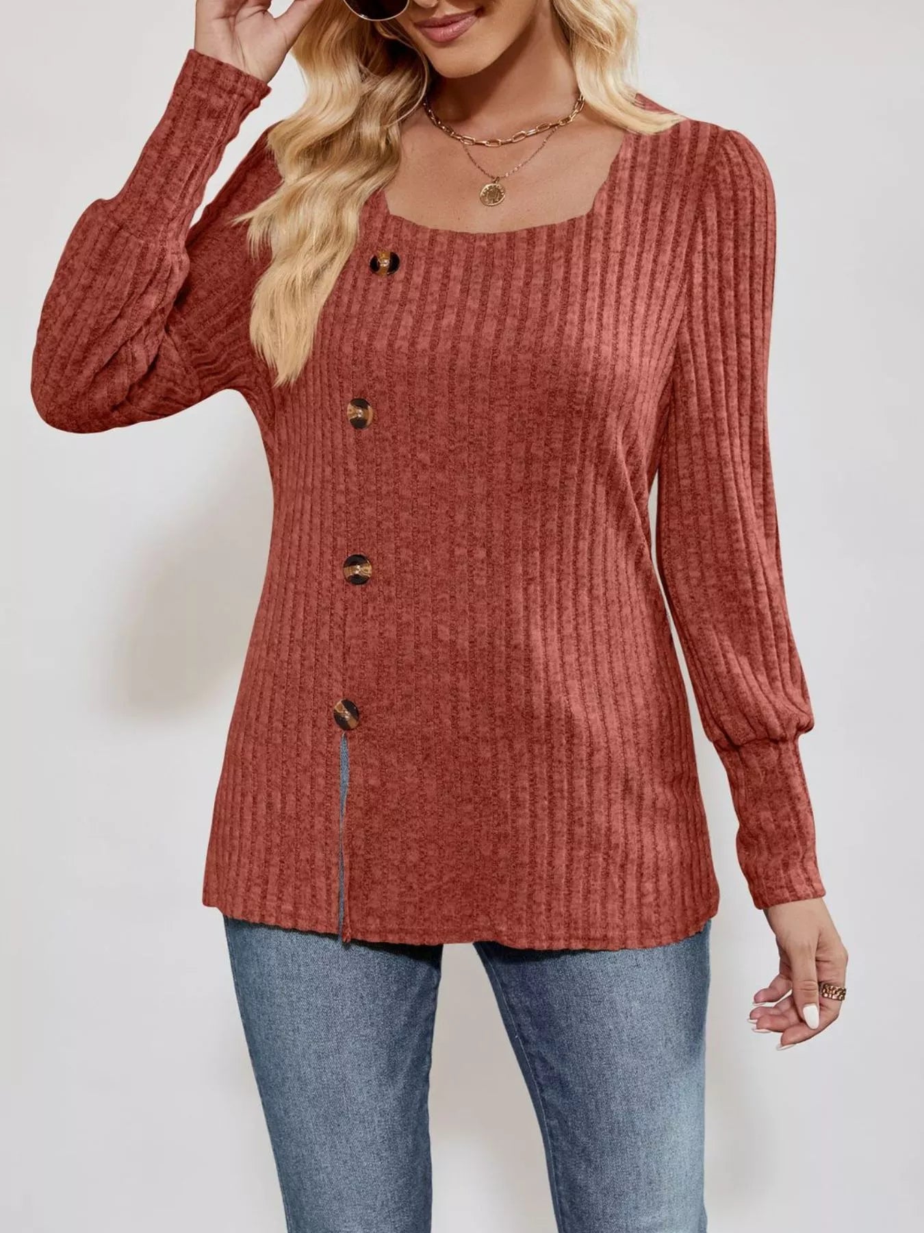 Langärmliges T-Shirt mit Rippstrickschlitz