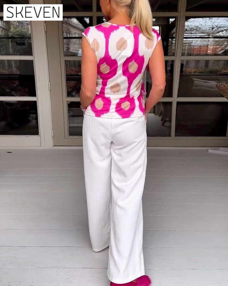 Bedrucktes, plissiertes Tanktop mit Twist-Effekt