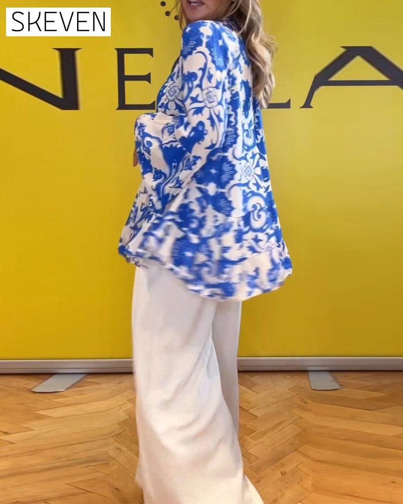 Long sleeve fresh printed blouse