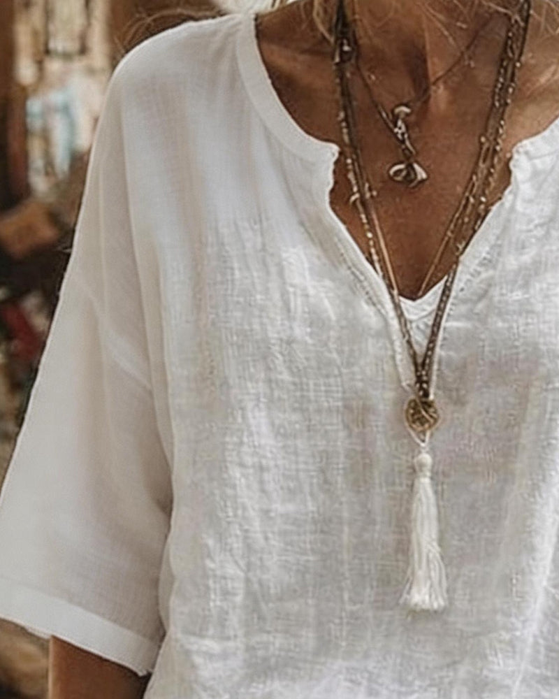 V-Neck Half Sleeve Solid Top