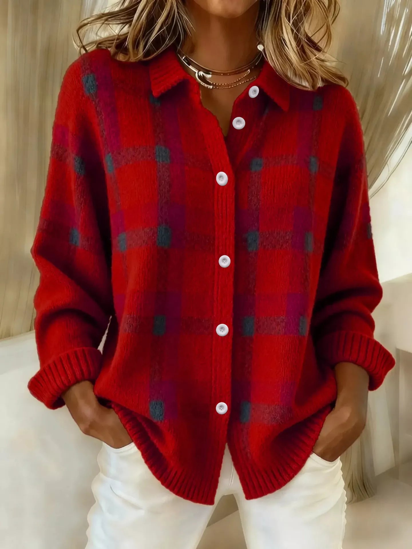 Plaid Button-Up Cardigan