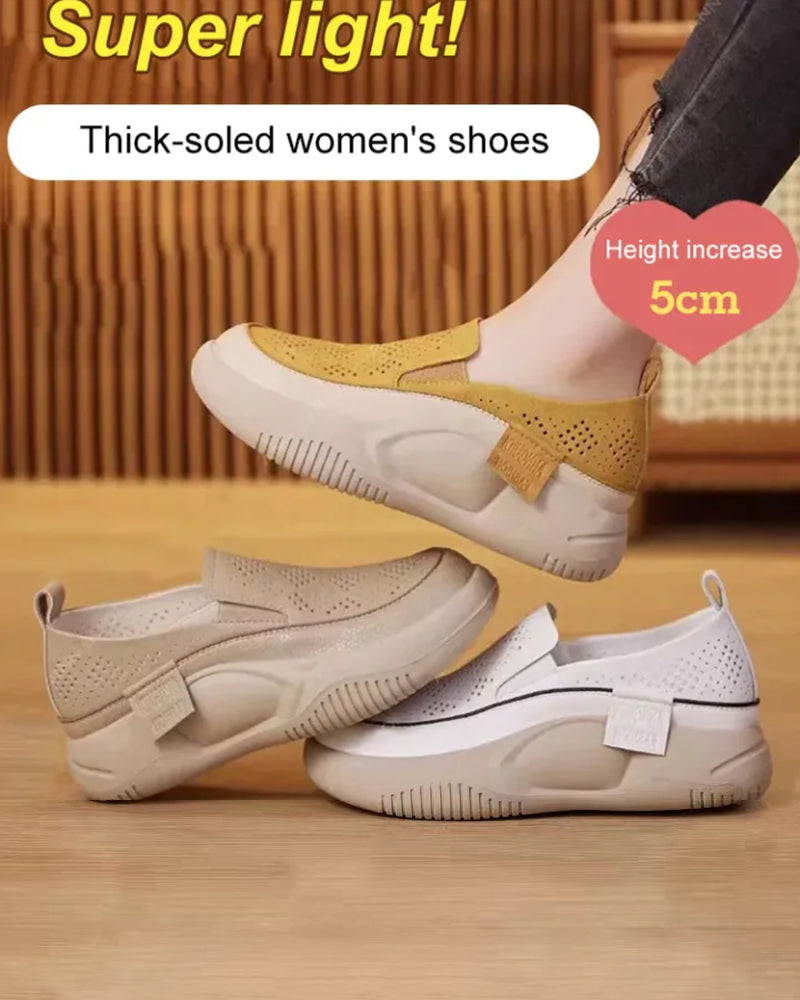 Thick-Soled Women'S Hollowout Loafers Round Toe Cap Shoes
