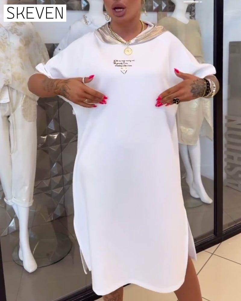Kapuzenkleid in Unifarbe mit lockerem Schlitz