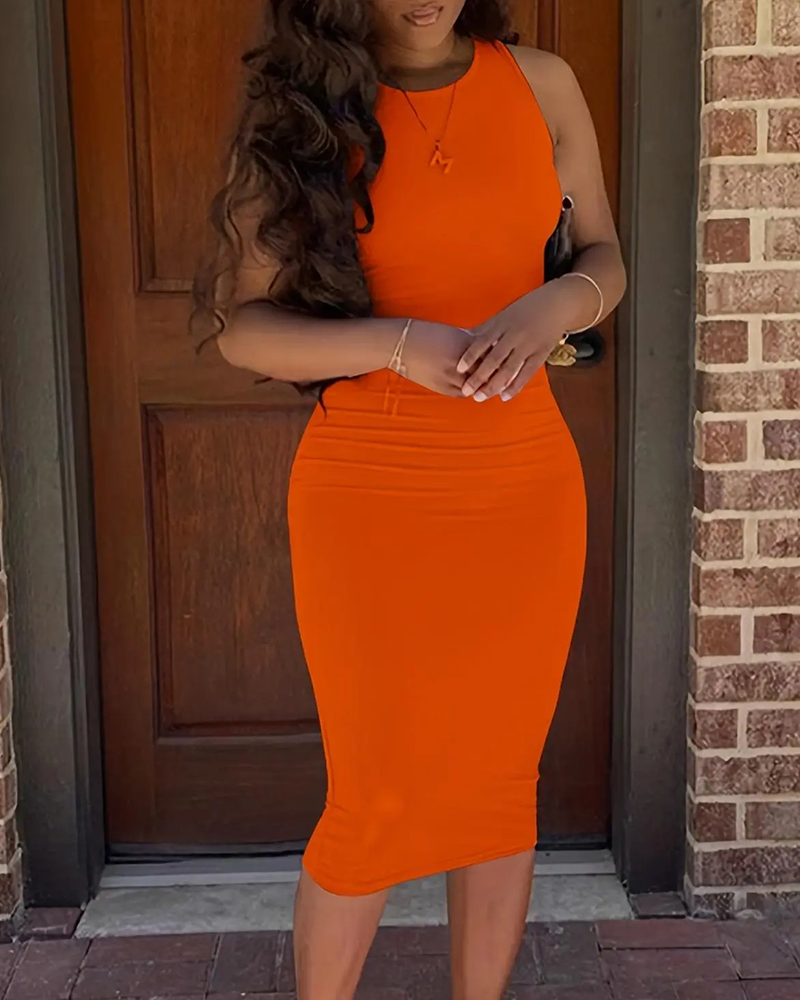 Solid Color Sleeveless Fashion Bodycon Dress