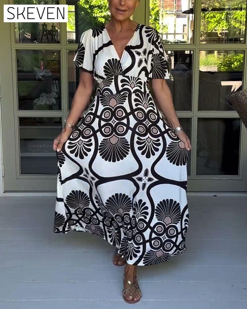 Short sleeve vintage print dress