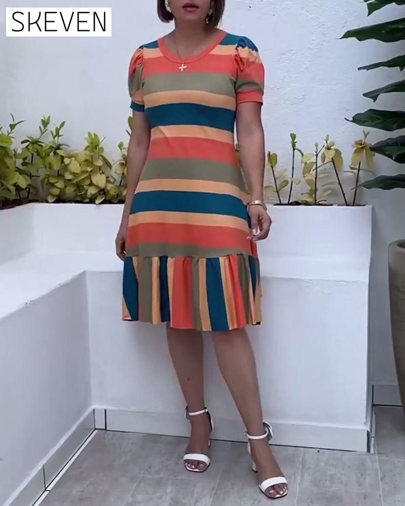 Casual Short Sleeve Striped Dress