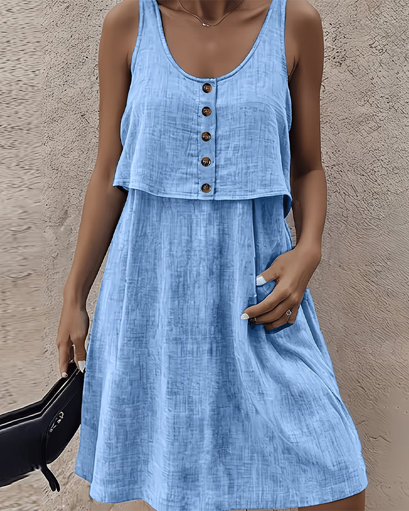 Solid Color Sleeveless Fake Two Piece Dress
