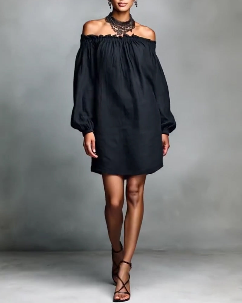 One Shoulder Lantern Sleeve Short Dress