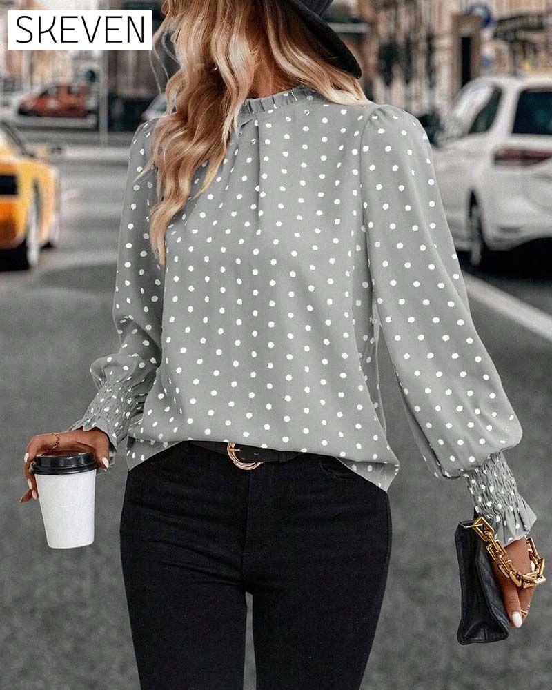 Langarmbluse mit Polka-Dots