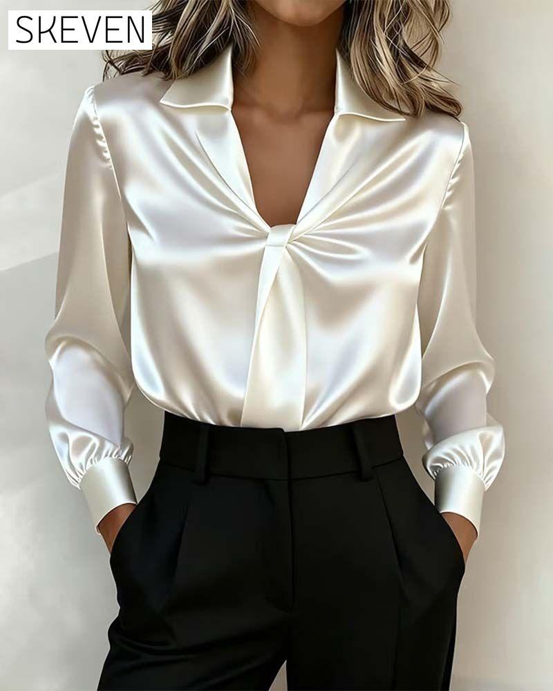 Stylish Solid-Color V-Neck Blouse