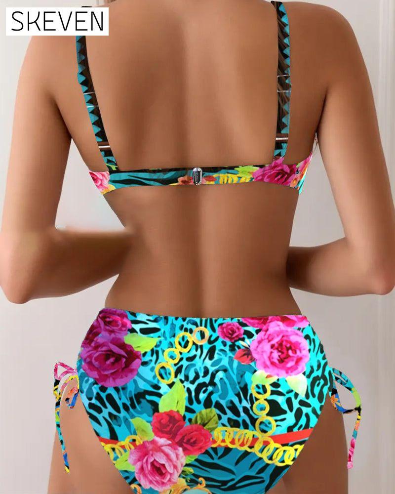 Sexy Triangel-Bikini mit Blumenmuster und Schnürung