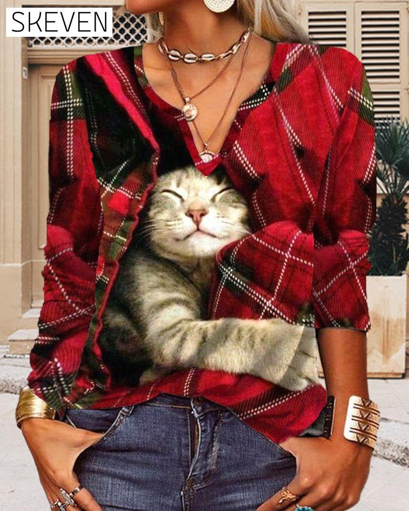 Langarmshirt mit Katzen-Patchwork