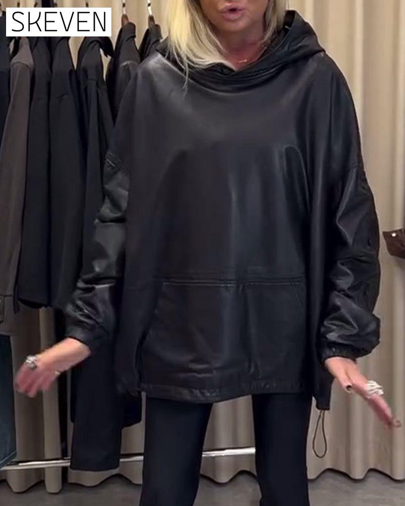 Lockerer Hoodie aus PU-Leder