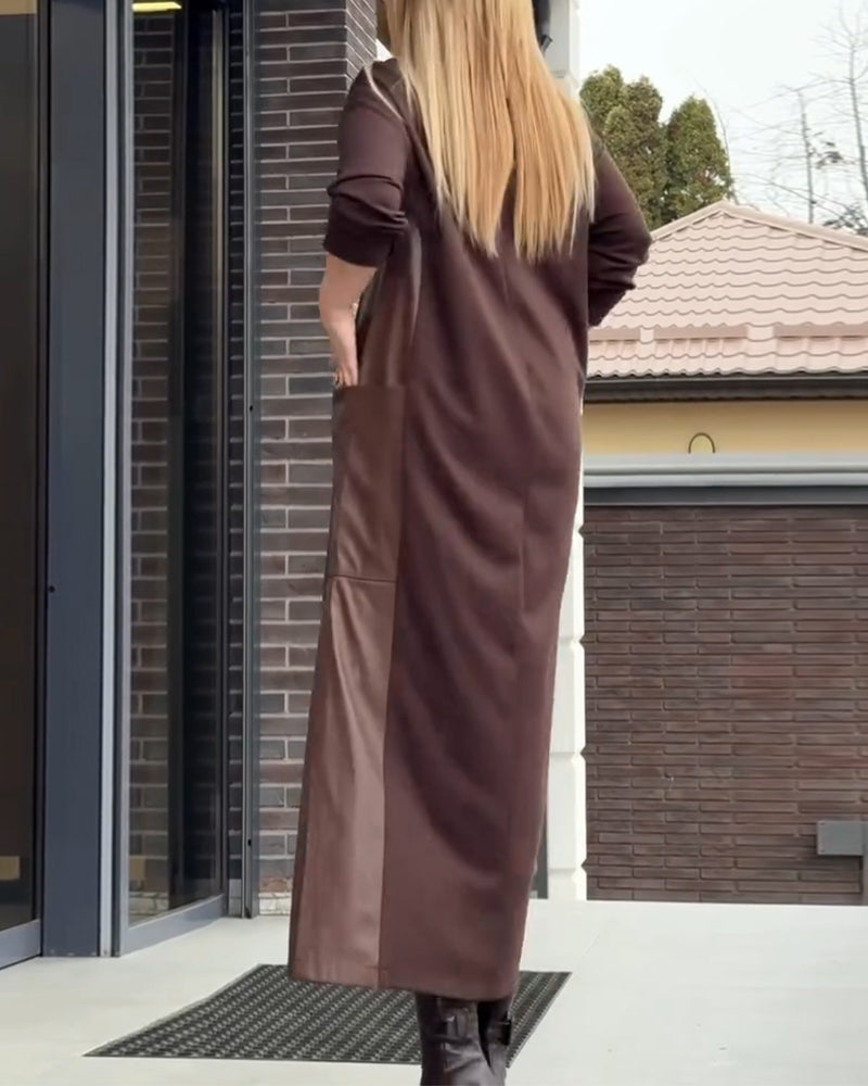 Casual Pu Patchwork Long Dress