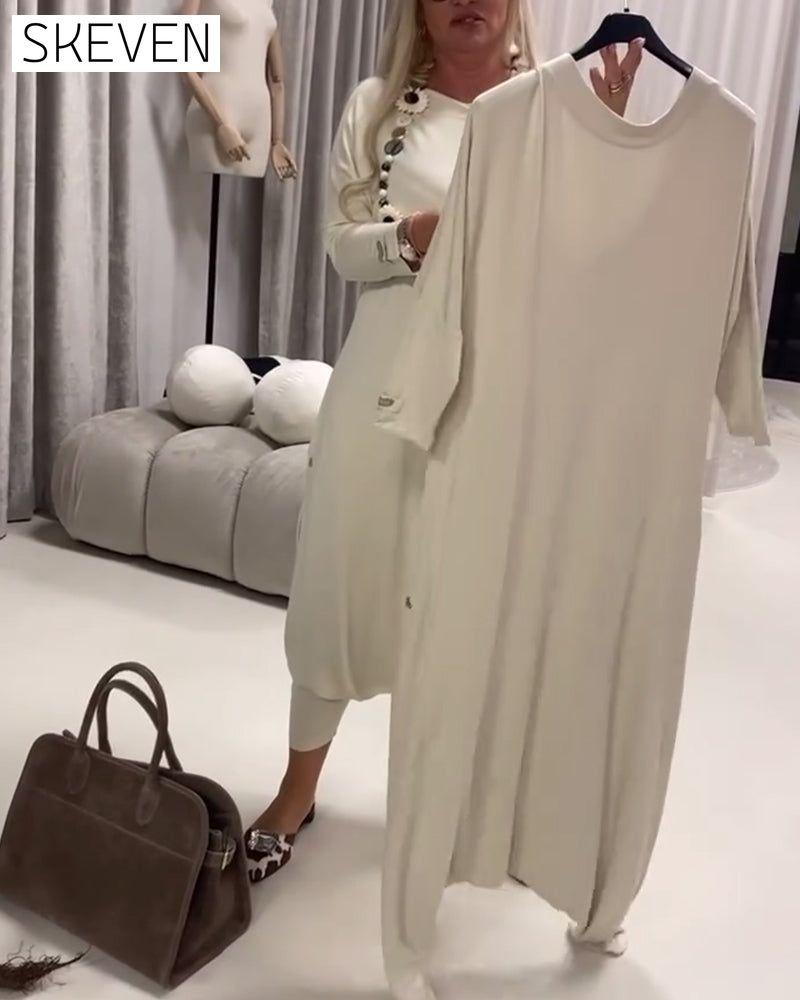 Einfarbiger, langärmeliger Freizeit-Jumpsuit