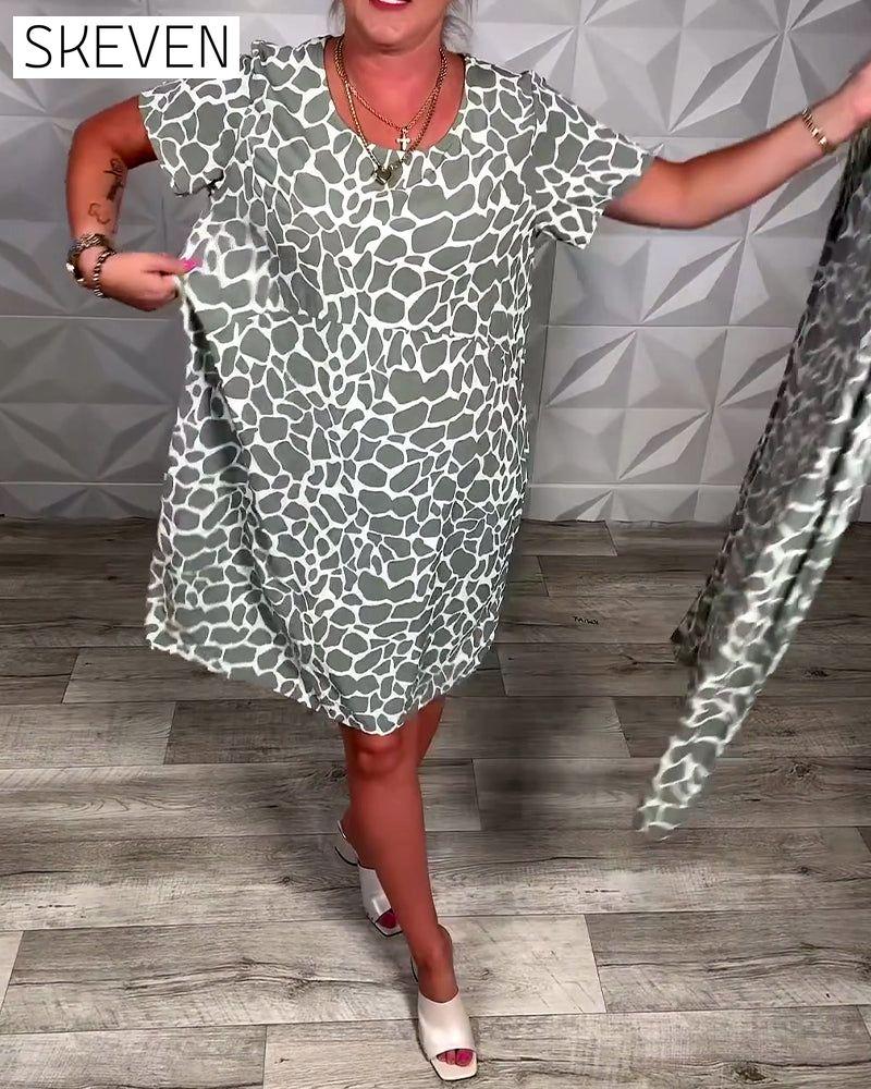 Casual Printed Crew Neck Dress