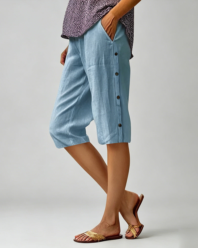 Side Seam Decorative Button Cropped Pant
