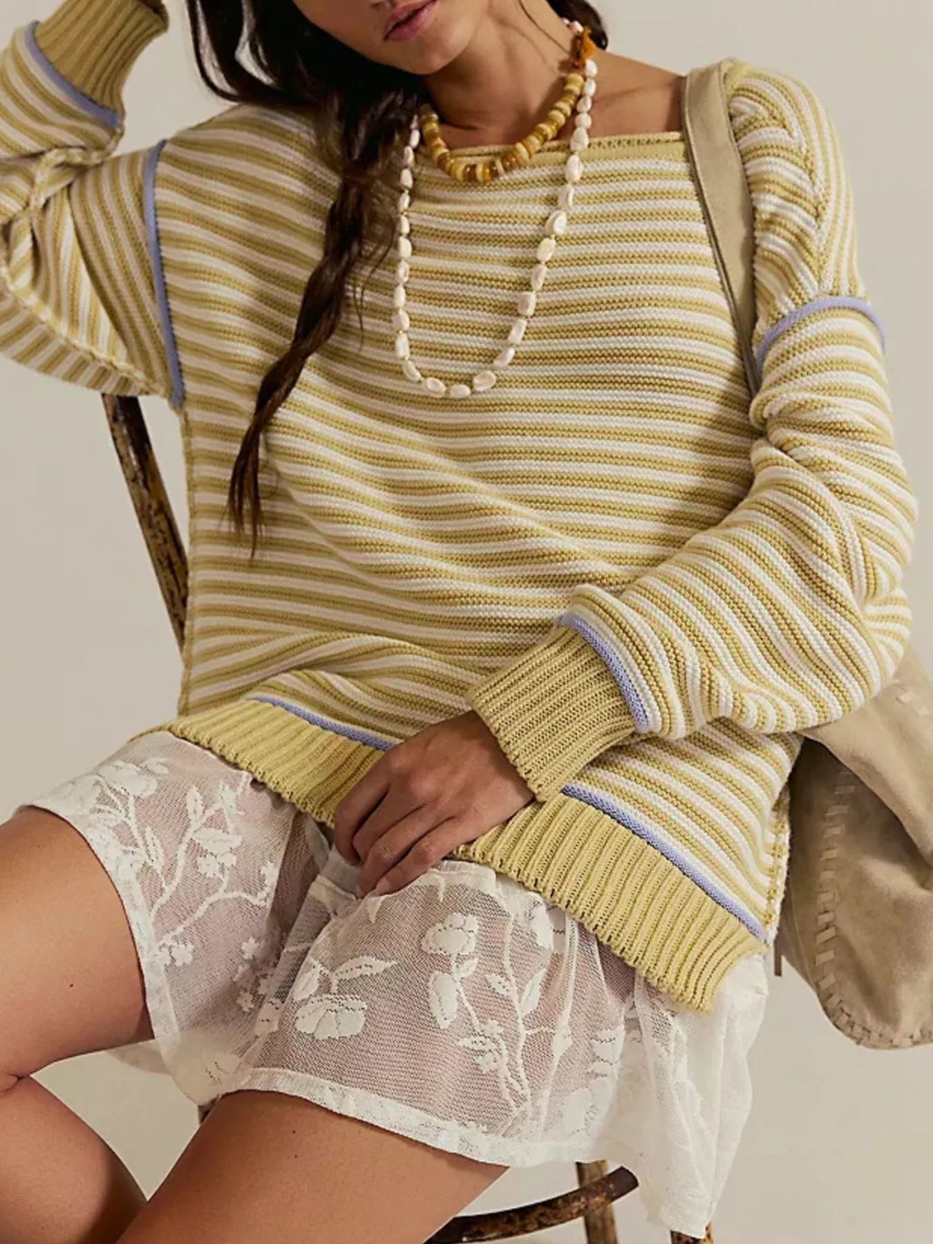 Striped Knit Round Neck Sweater
