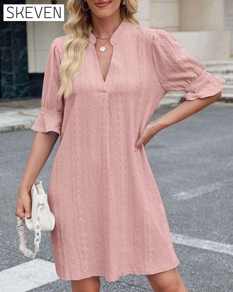 Solid Color V-Neck Dress