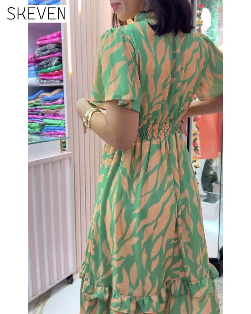 Waist printed elegant dress