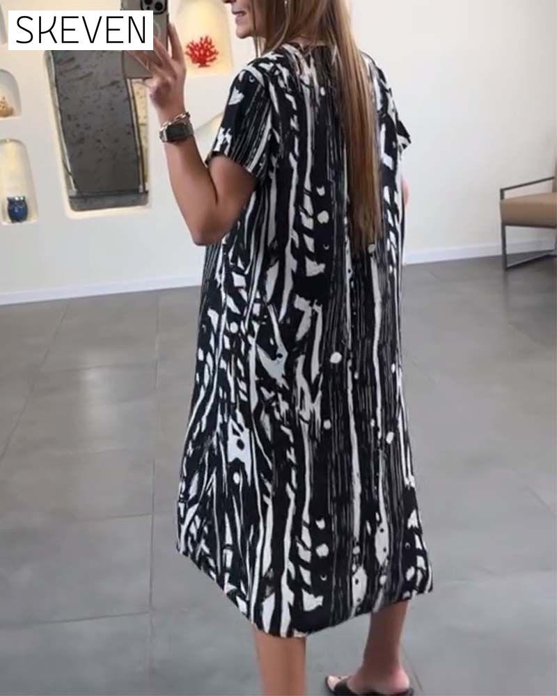 Casual printed V-neck short-sleeve dress casual dresses spring summer