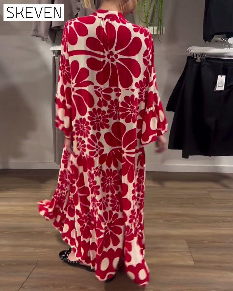 V-Neck Loose Plus Size Floral Print Dress