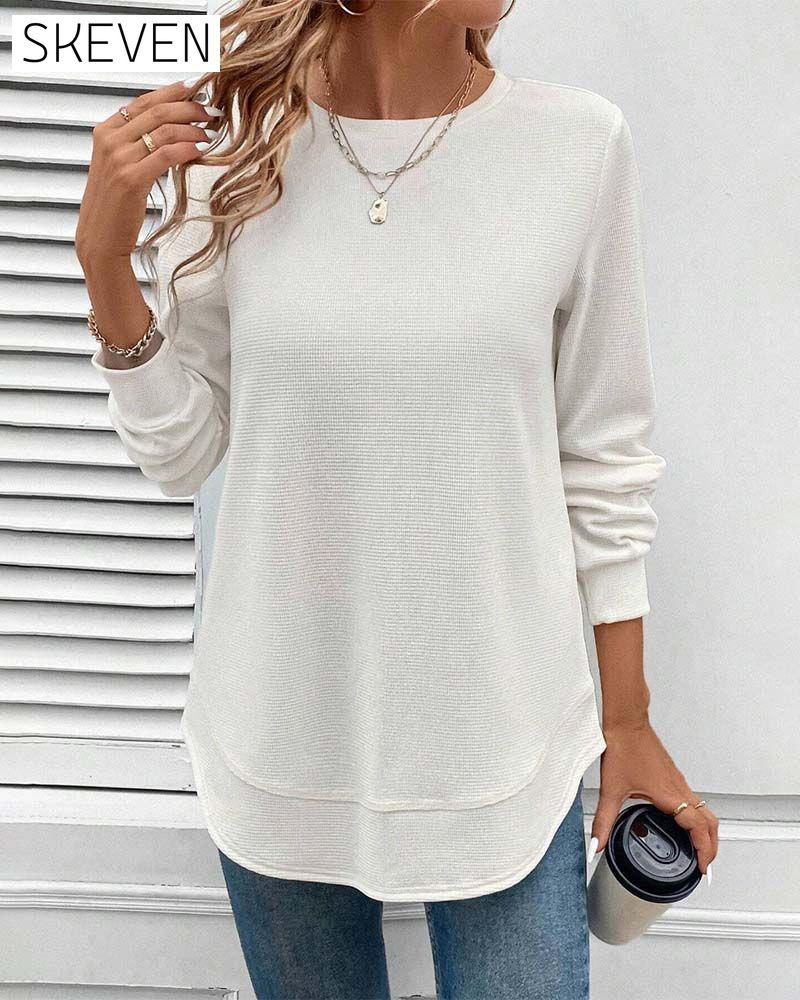 Round Neck Long Sleeve Solid Color Top